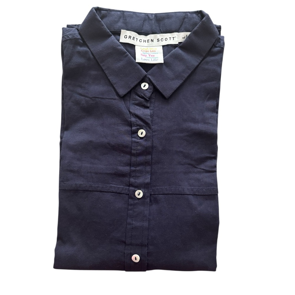 GRETCHEN SCOTT 100% COTTON NAVY BUTTON DOWN SIZE LARGE
